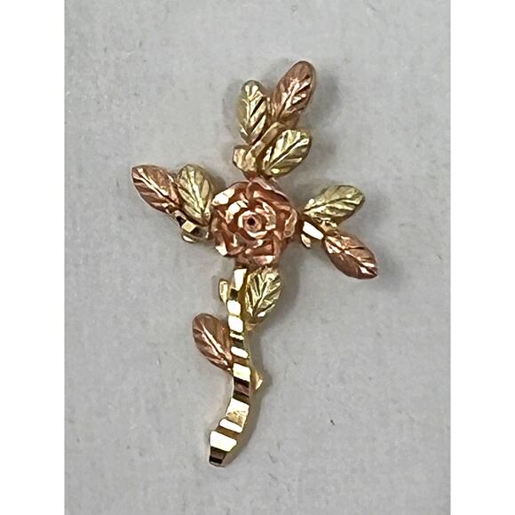 C.CO Vintage Solid 10K 2 Tone Gold Cross with Rose Charm - Picture 1 of 5